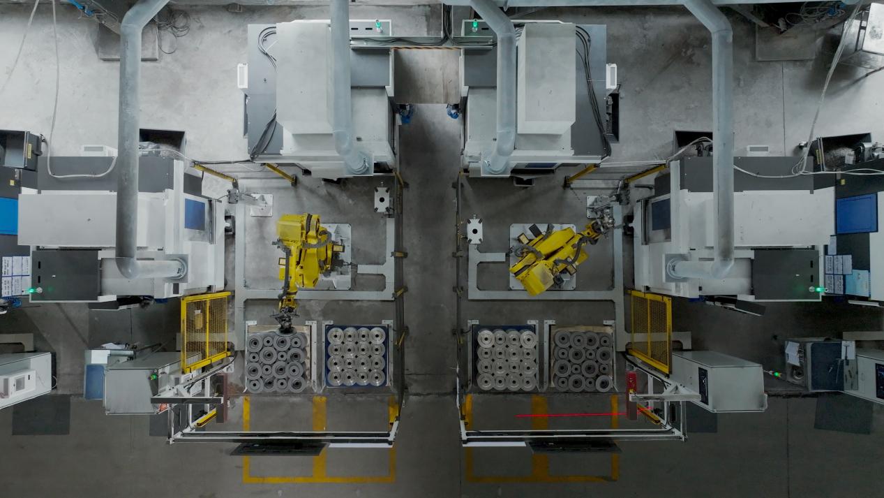 Robotic CNC machining cells producing brake discs inside Huaihai Auto Parts in-house factory