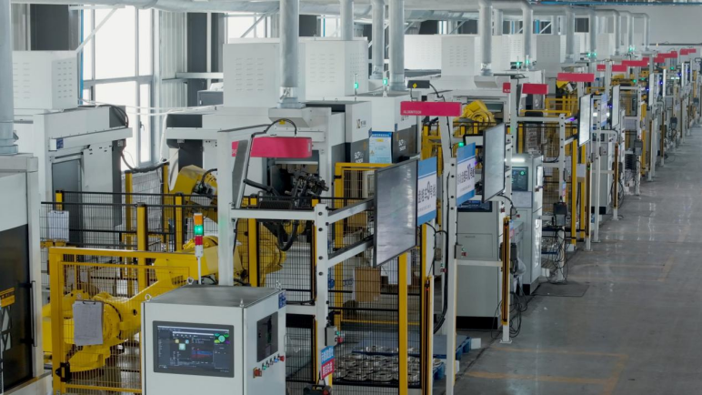 Rows of CNC machining workshops with automated handling inside Huaihai Auto Parts factory